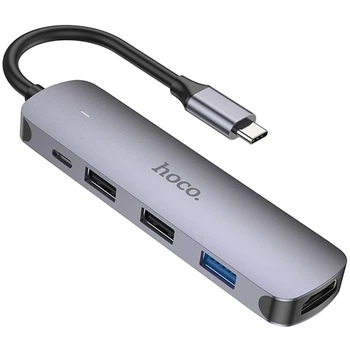 Хаб-перехідник Hoco HB27 Type-C на HDMI USB 3.0 PD 2xUSB 2.0 4K 30Hz сірий