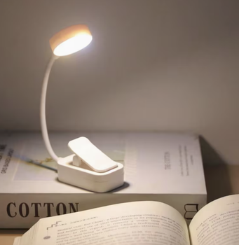 LED лампа для чтения на прищепке с гибкой ножкой и регулировкой яркости, прикроватный светильник, белый цвет