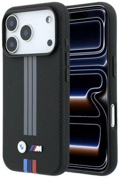Etui BMW M Quadrille Kevlar Anthracite & Tricolor Print Lines MagSafe do iPhone 18 Pro / 17 Pro czarne (BMW001214)