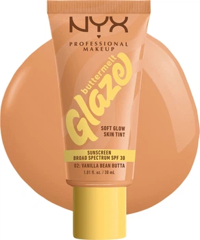 Podkład nawilżający NYX Professional Makeup Buttermelt Glaze SPF 30 02 Vanilla Bean Butta 30 ml (800897266769)