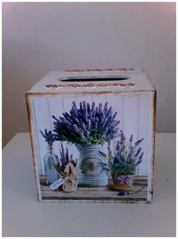 Салфетница квадратная 14 см деревянная с крышкой роспись Лаванда для декора стола SQ-26763
