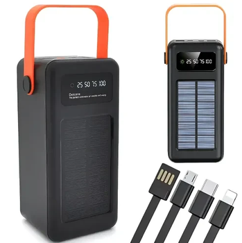 Повербанк AND YM-638 CX 100000 мАг Power Bank зовнішній акумулятор із сонячною батареєю ліхтариком і вбудованими кабелями