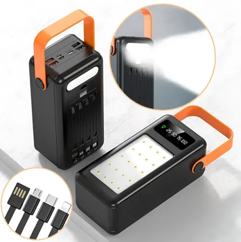 Power Bank AND YM-638 CX 100000 мАг Повербанк із сонячною батареєю вбудованими кабелями і ліхтариком