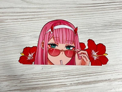 Наклейка дівчина Zero Two аніме anime girl . Розмір 15 см довжина