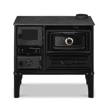 Дров'яна піч-камін Duval EK-4012 Black Edition з духовкою, антрацит, збільшене скло, система Чисте скло