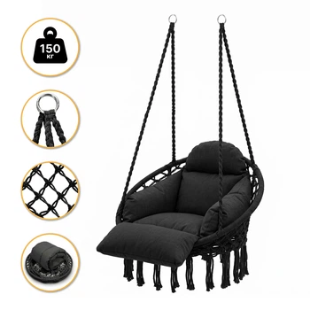 Подвесное кресло-качалка LEOBRO, плетеное Boho Deluxe Pro XL 80 см Black (LB-1142)