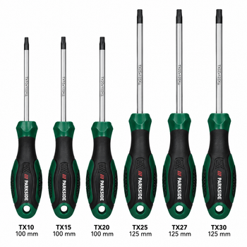 Набір викруток Torx PARKSIDE, 6 шт., TX10–TX30, магнітні наконечники