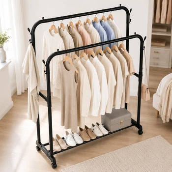 Двойная напольная стойка для одежды Double floor Hanger 110х54 см и полкой для обуви