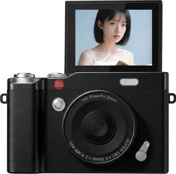 Цифровой фотоаппарат Black Cat Diary DK15 Y02 компактный с откидным экраном и картой 64 ГБ, черный