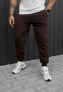 Спортивные штаны мужские стаф коричневые на флисе Staff rol brown fleece XS (403938)
