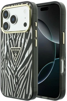 Etui Guess IML Zebra Glitter Triangle Logo MagSafe do Apple iPhone 17 Pro Max/18 Pro Max Silver (GUHMP18X6HZPGTLS)