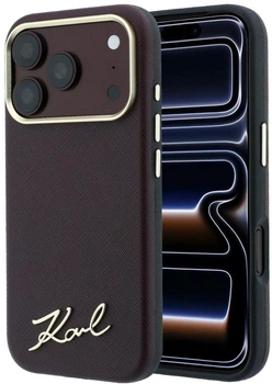 Etui Karl Lagerfeld Saffiano Small Script Metal Logo MagSafe do Apple iPhone 17 Pro/18 Pro Burgundy (KLHMP18L6PWSKSR)