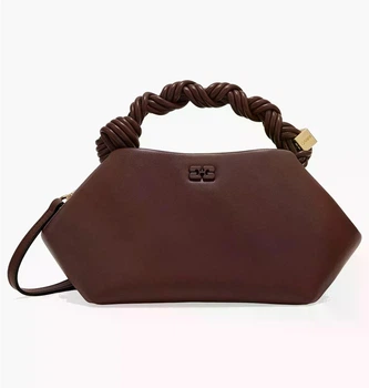 Женская кожаная сумка с логотипом GANNI Small Bou Bag Шоколадный