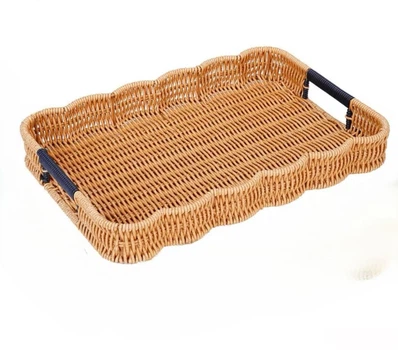 Поднос плетеный с черными ручками Wood 36*25 см