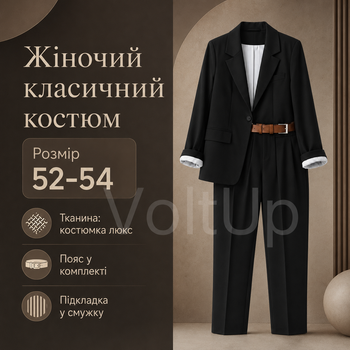 Женский Черный костюм на подкладке из костюмной ткани люкс пиджак и брюки, размер 52-54