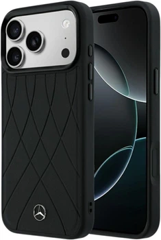 Etui Mercedes-Benz Leather with Crossed Lines MagSafe do iPhone 18 Pro Max / 17 Pro Max czarne (Mer008845)