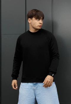 Свитшот мужской стаф черный однотонный из флиса базовый Staff basic black fleece XS (404026)