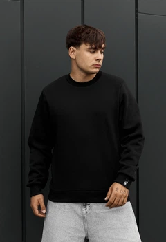 Мужской свитшот стаф черный однотонный флисовый базовый Staff black basic fleece XXL (403329)