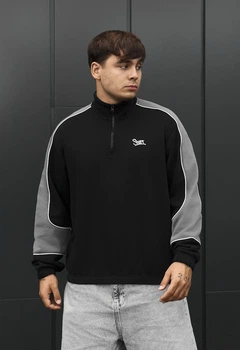 Мужская олимпийка стаф чёрная и серая оверсайз с логотипом на флисе Staff black & gray logo oversize fleece XL (404246)