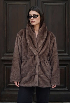 Жіноча Шуба Стаф Коричнева Штучна Шкіра Елегантна Staff Pu Brown XS (404394)