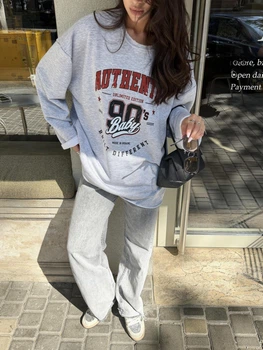 Женский Лонгслив Оверсайз Серый С Принтом Authentic Oversize (403873)