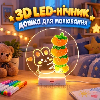 3D LED-ночник, круглая доска для рисования и заметок 20см с подсветкой, маркерами и USB питанием