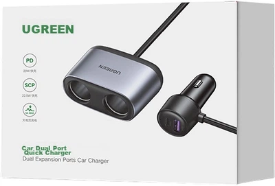 Зарядное устройство UGREEN автомобильное 2/3 порта для прикуривателя, для видеорегистраторов/Apple/Huawei/Xiaomi