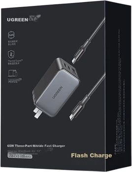 Зарядное устройство UGREEN 65 Вт GaN Type-C с PD для iPhone, Samsung и MacBook Pro