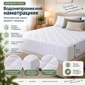 Водонепроникний наматрацник Comfort Plus з бортами 28 см 80x200 см