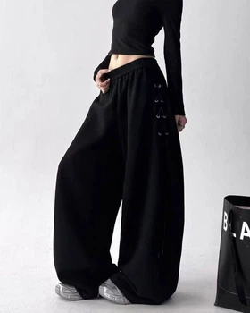 UNISEX oversize брюки с декоративной шнуровкой сбоку / Черный 42-50 / BASED 0227520