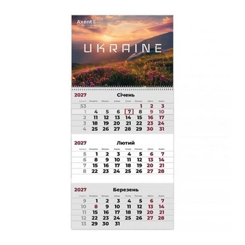 Календарь настенный квартальный Axent 2027 UA 2, 1 пружина (8801-27-8-A)