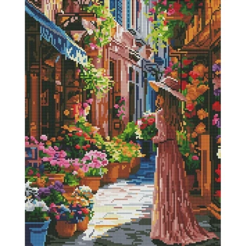 Алмазная мозаика по номерам Brushme Девушка на цветастой улице, 40x50 см (DBS54005)