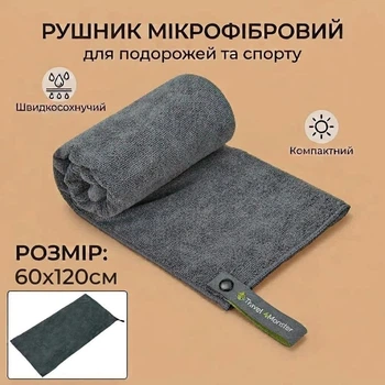 Полотенце спортивное из микрофибры TRAVEL TOWEL 4Monster T-SQT цвет серый