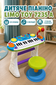 Пианино-синтезатор детское Limo Toy 24 клавиши 8 мелодий на ножках со стульчиком Голубой (7235 A)