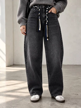 Джинсы женские Vanver 82216 baggy MOM бананы американки с поясом 25 черные