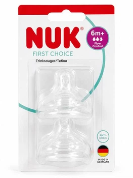 Силіконові соски для пляшечки NUK First Choice Flow Control 6+ місяців антиколікові 2 шт. (SKU-487)