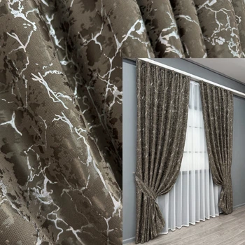 Комплект готових штор VR-Textil Льон мармур Royal Touch № 2008ш Сіро-коричневий 150х270 см 2 шт (33-1301)
