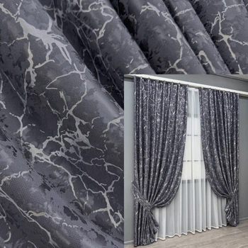 Комплект готових штор VR-Textil Льон мармур Royal Touch № 2004ш Графітовий 150х270 см 2 шт (33-0972)