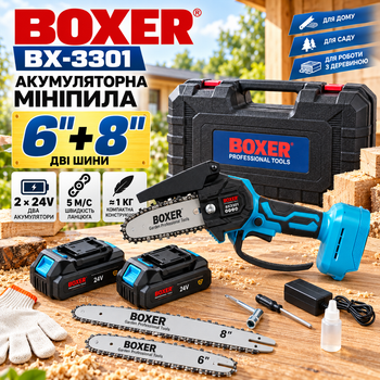 Мини-пила для обрезки веток BOXER BX-3301 аккумуляторная 6 и 8 дюймов 2x24 В цепная ручная пила 5 м/с с двумя батареями кейсом для дерева садовых работ заготовки дров