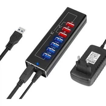 Концентратор Dynamode 4*USB3.0 data ports + 3*2.4А charge with Power Adaptor metal (DM-UH-P407)