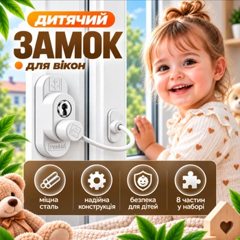 Детский замок на окна Penkid Safety Lock 550 с тросом белый замок для безопасности окон в детской комнате блокиратор
