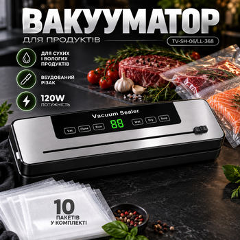 Бытовой вакууматор для продуктов питания TV-SH-06/LL-368 120 Вт Вакуумный упаковщик для сухих и влажных продуктов до 65 кПа