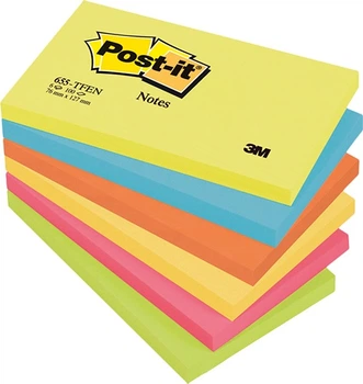 Zestaw naklejek Post-it seria kolorowa 76 x 127 mm 6 bloczków po 100 arkuszy Energia (4046719506620)
