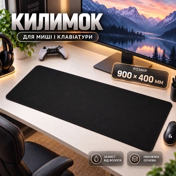 Килимок для клавіатури та миші 900×400 мм ігровий килимок для ноутбука на стіл з ковзкою поверхнею водонепроникний чорний для геймерів