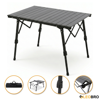 Раскладной туристический стол 93 × 59 × 39/56 см LEOBRO Pro Camp Black Alu (LB-1064) каркас из алюминия, черный