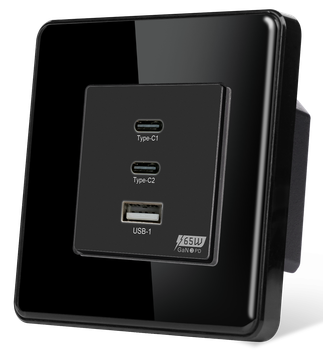 USB розетка Type-C 1DAL | Fast Charge GaN 65W | Черное Стекло (G86D-FC65W.WT)