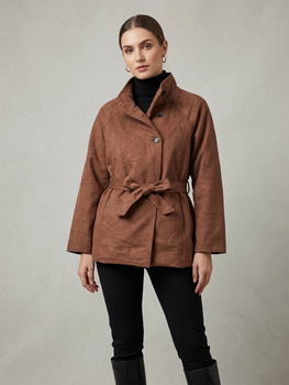 Женская удлиненная замшевая куртка One Size коричневая с поясом (263931) One size One Size