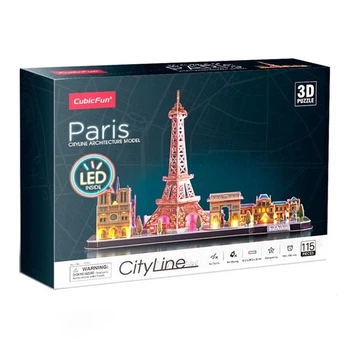 3D пазл CubicFun City Line Париж L525h с LED-подсветкой, 115 деталей