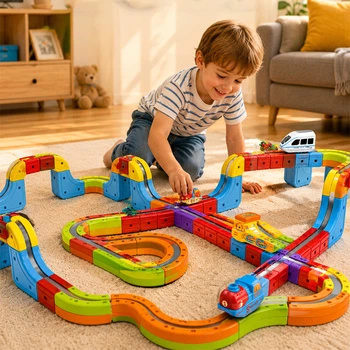Конструктор магнитный Magnetic DIY Rail Car Поезд 134 детали