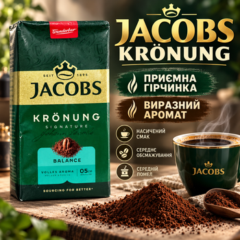 Молотый кофе 510 г арабика Jacobs Krönung средний помол классический кофе средней обжарки насыщенный аромат кофейный напиток с приятной горчинкой для ежедневного употребления